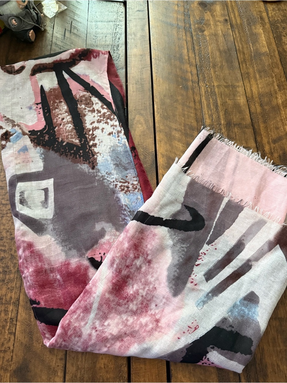 Le Luxe Pink, Black & Gray Abstract Print Scarf Paris Abstract Avant-Garde